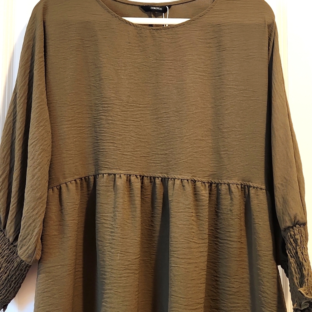 Olive Green Empire Waist Dress - Picture 2 of 5